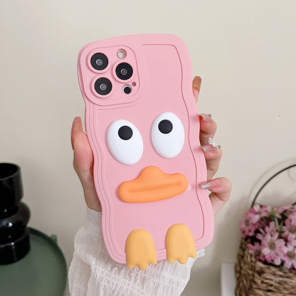ELECTROPRIME For iPhone 15 Wave Edge Big Duck Silicone Phone Case with Wristband(Pink)