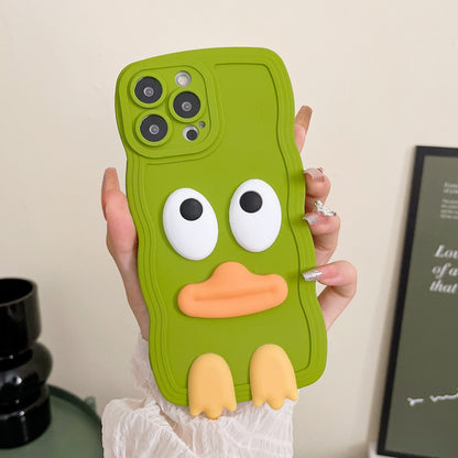 ELECTROPRIME For iPhone 15 Plus Wave Edge Big Duck Silicone Phone Case with Wristband(Green)