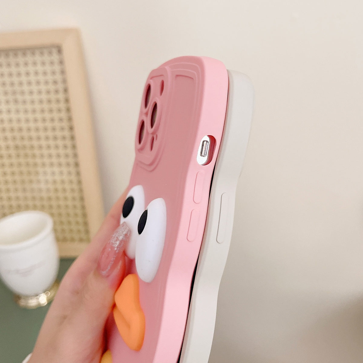 ELECTROPRIME For iPhone 15 Plus Wave Edge Big Duck Silicone Phone Case with Wristband(Green)