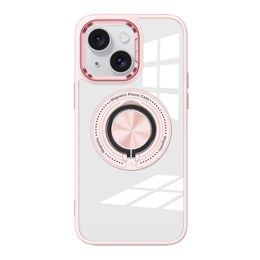 ELECTROPRIME For iPhone 15 Plus Magnetic Rotating Ring Holder Acrylic Phone Case(Pink)