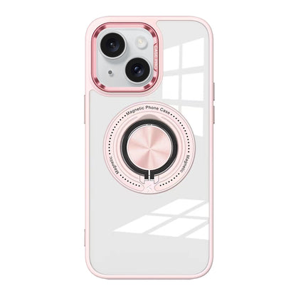 ELECTROPRIME For iPhone 15 Plus Magnetic Rotating Ring Holder Acrylic Phone Case(Pink)