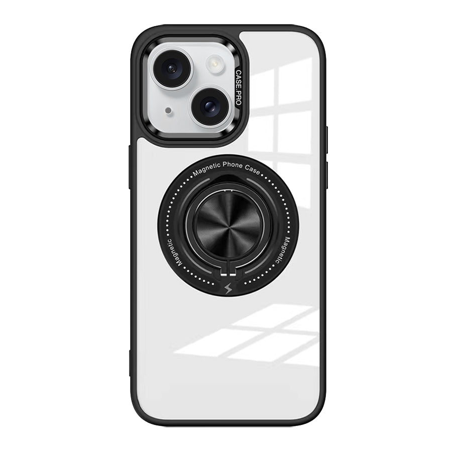 ELECTROPRIME For iPhone 15 Magnetic Rotating Ring Holder Acrylic Phone Case(Black)