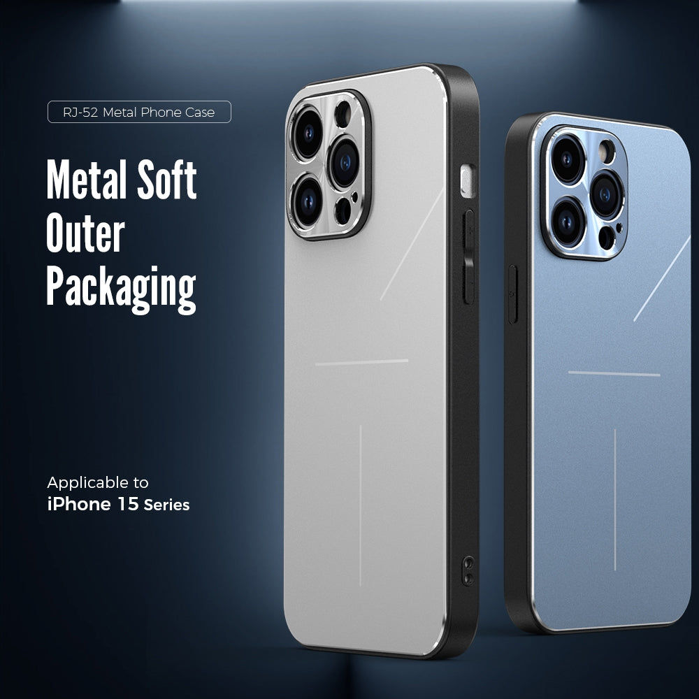 ELECTROPRIME For iPhone 15 Plus R-JUST RJ52 3-Line Style Metal TPU Shockproof Phone Case(Blue)