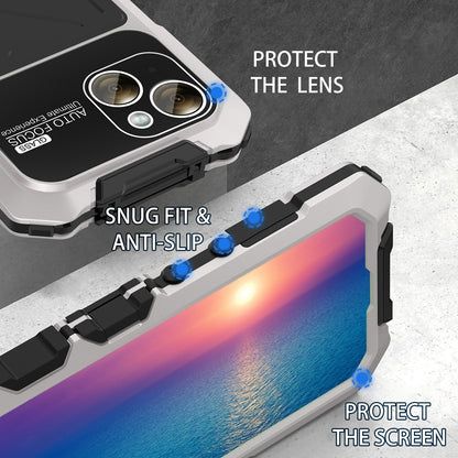 ELECTROPRIME For iPhone 15 Plus R-JUST Metal + Silicone + Tempered Glass Life Waterproof Phone Case with Holder(Silver)