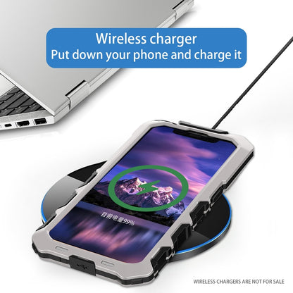ELECTROPRIME For iPhone 15 Plus R-JUST Metal + Silicone + Tempered Glass Life Waterproof Phone Case with Holder(Silver)