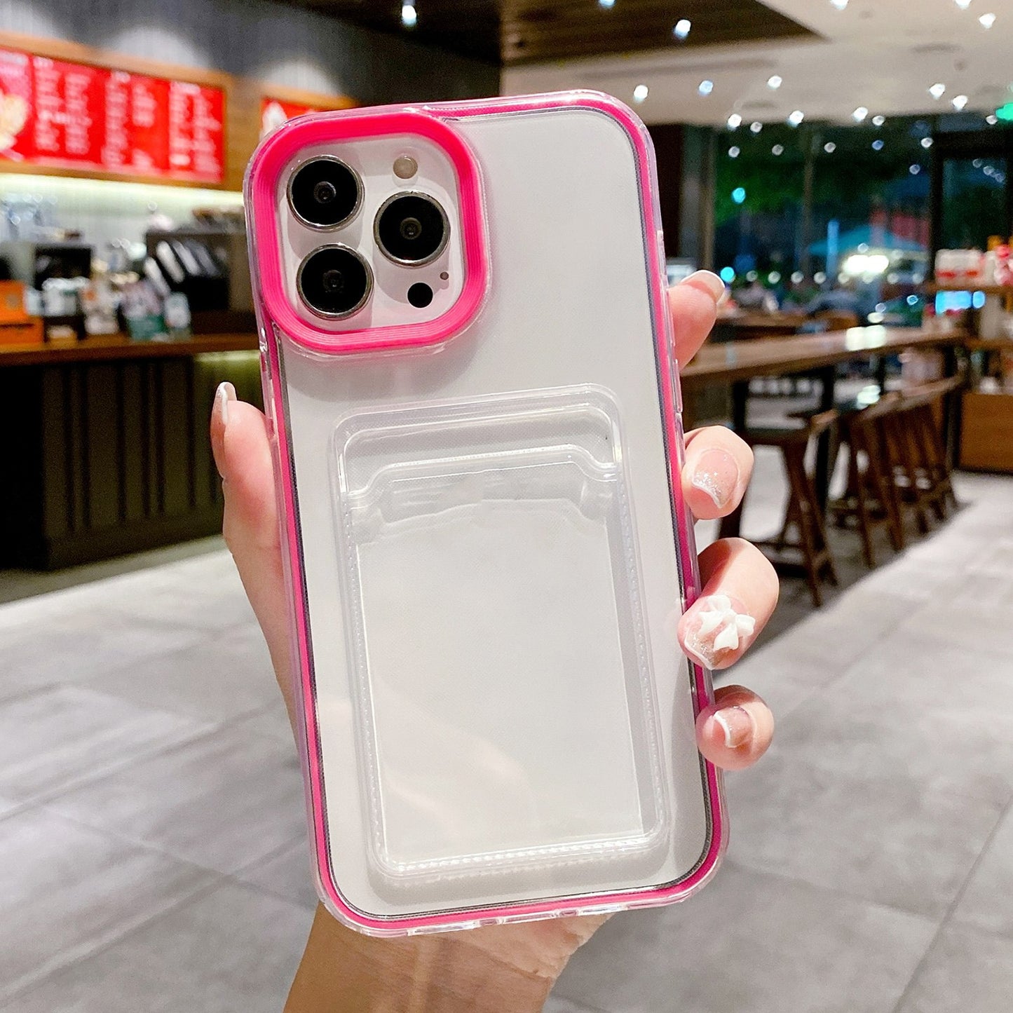 ELECTROPRIME For iPhone 15 360 Clear PC Hybrid  TPU Phone Case with Card Slot(Rose Red)