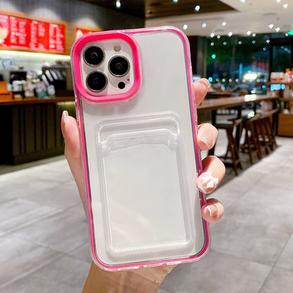 ELECTROPRIME For iPhone 15 360 Clear PC Hybrid  TPU Phone Case with Card Slot(Rose Red)
