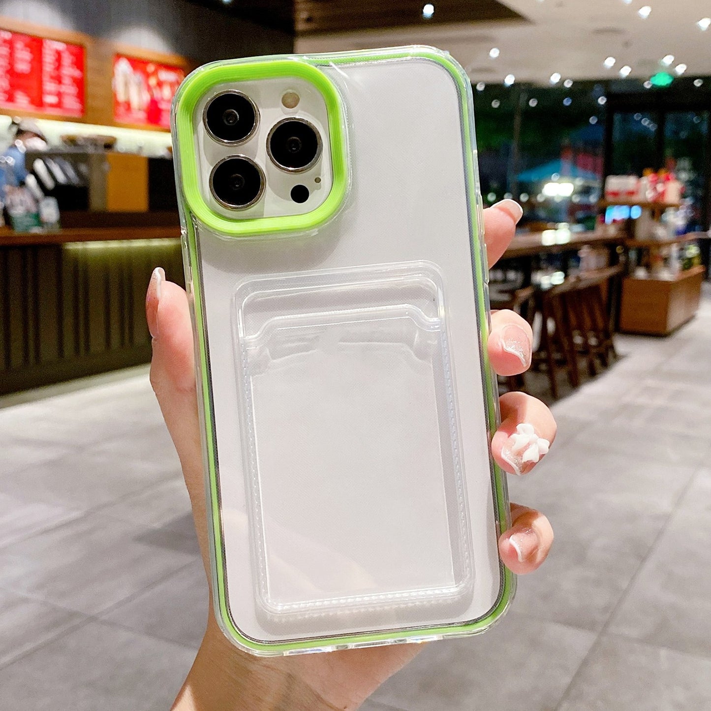 ELECTROPRIME For iPhone 15 360 Clear PC Hybrid  TPU Phone Case with Card Slot(Green)