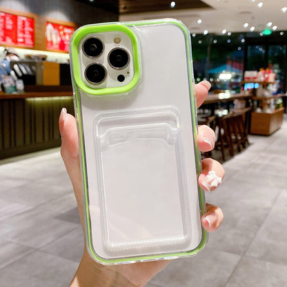 ELECTROPRIME For iPhone 15 360 Clear PC Hybrid  TPU Phone Case with Card Slot(Green)