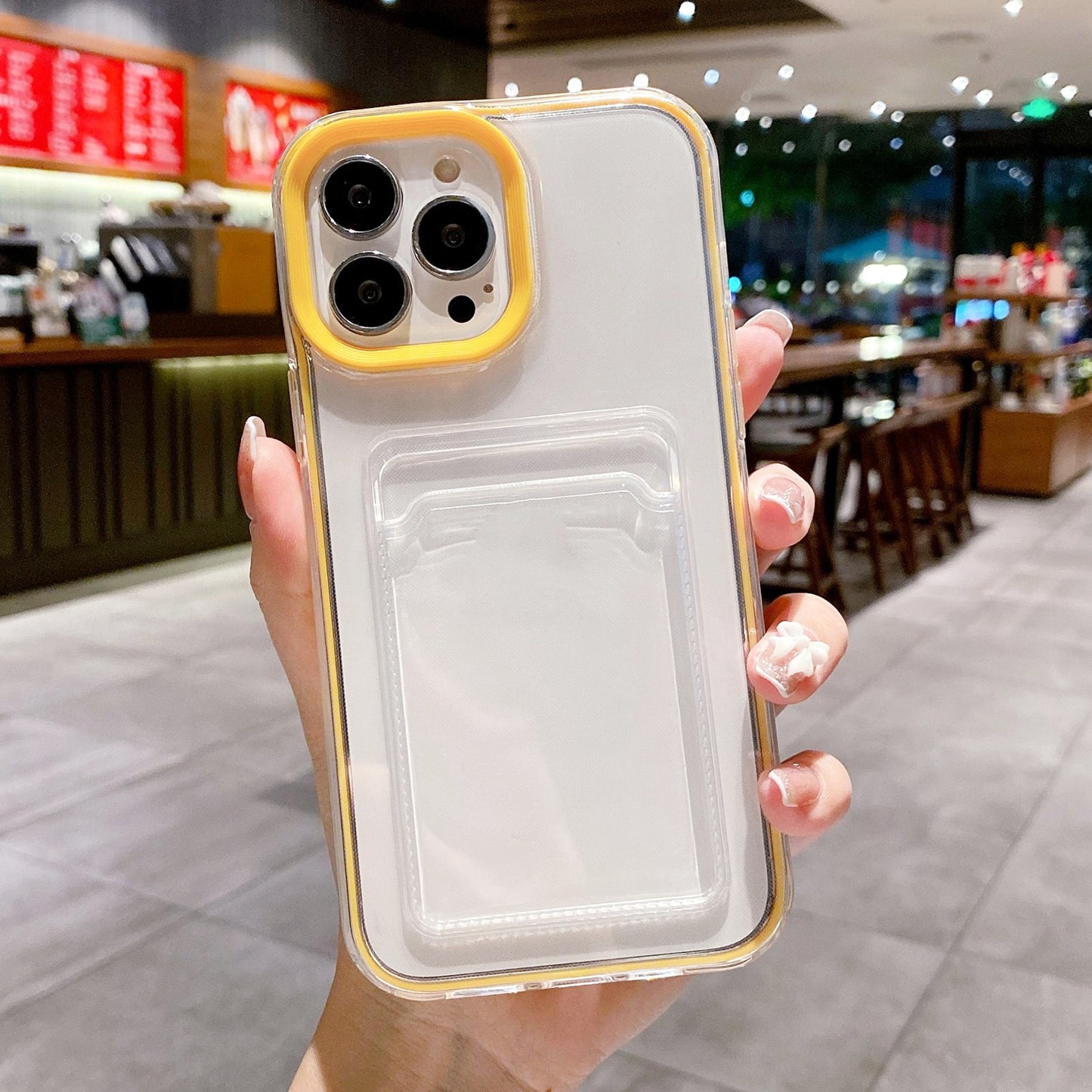 ELECTROPRIME For iPhone 15 360 Clear PC Hybrid  TPU Phone Case with Card Slot(Yellow)