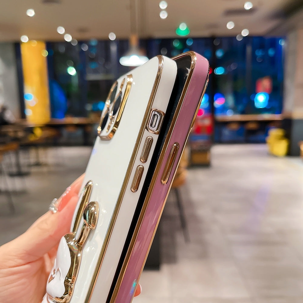 ELECTROPRIME For iPhone 15 Plus Plating Rabbit Holder Phone Case(White)