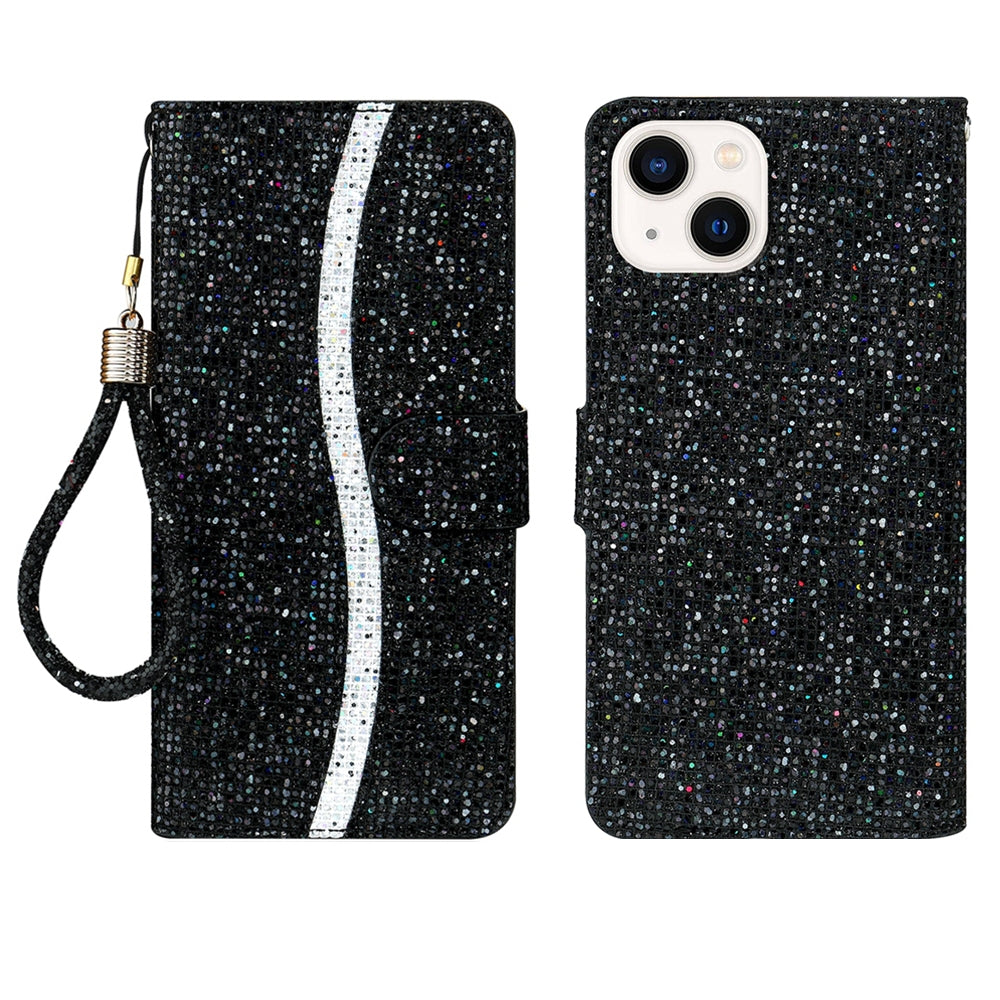 ELECTROPRIME For iPhone 15 Glitter Powder Filp Leather Phone Case(Black)