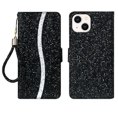 ELECTROPRIME For iPhone 15 Glitter Powder Filp Leather Phone Case(Black)