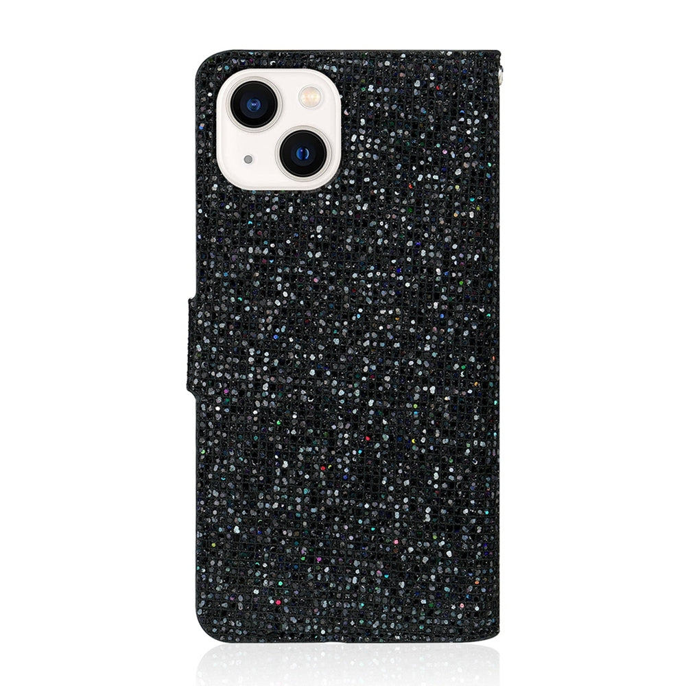 ELECTROPRIME For iPhone 15 Glitter Powder Filp Leather Phone Case(Black)