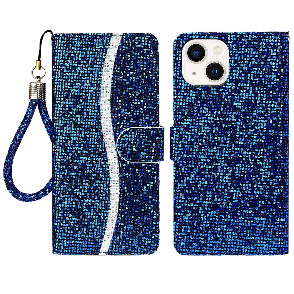ELECTROPRIME For iPhone 15 Glitter Powder Filp Leather Phone Case(Blue)
