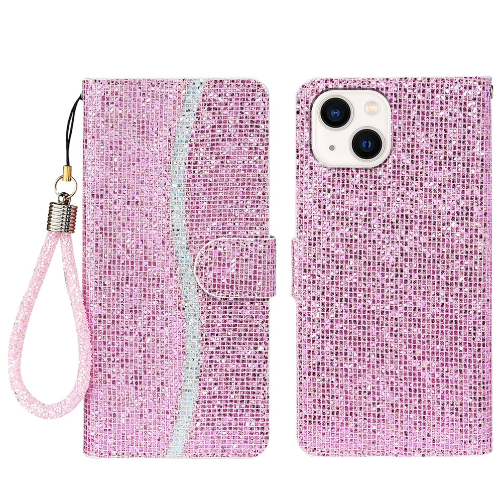 ELECTROPRIME For iPhone 15 Glitter Powder Filp Leather Phone Case(Pink)