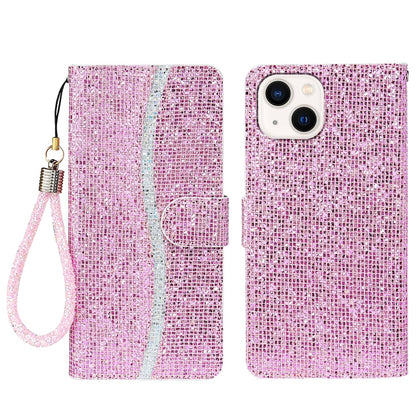 ELECTROPRIME For iPhone 15 Glitter Powder Filp Leather Phone Case(Pink)