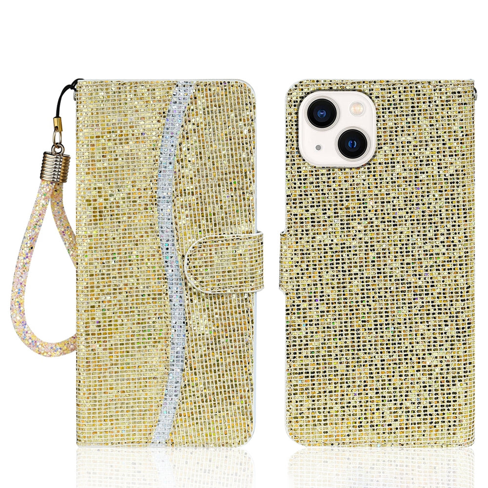 ELECTROPRIME For iPhone 15 Glitter Powder Filp Leather Phone Case(Gold)