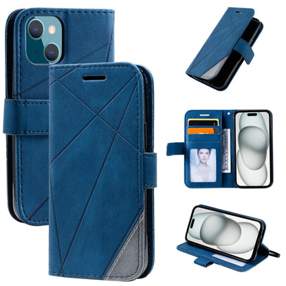 ELECTROPRIME For iPhone 15 Skin Feel Splicing Leather Phone Case(Blue)