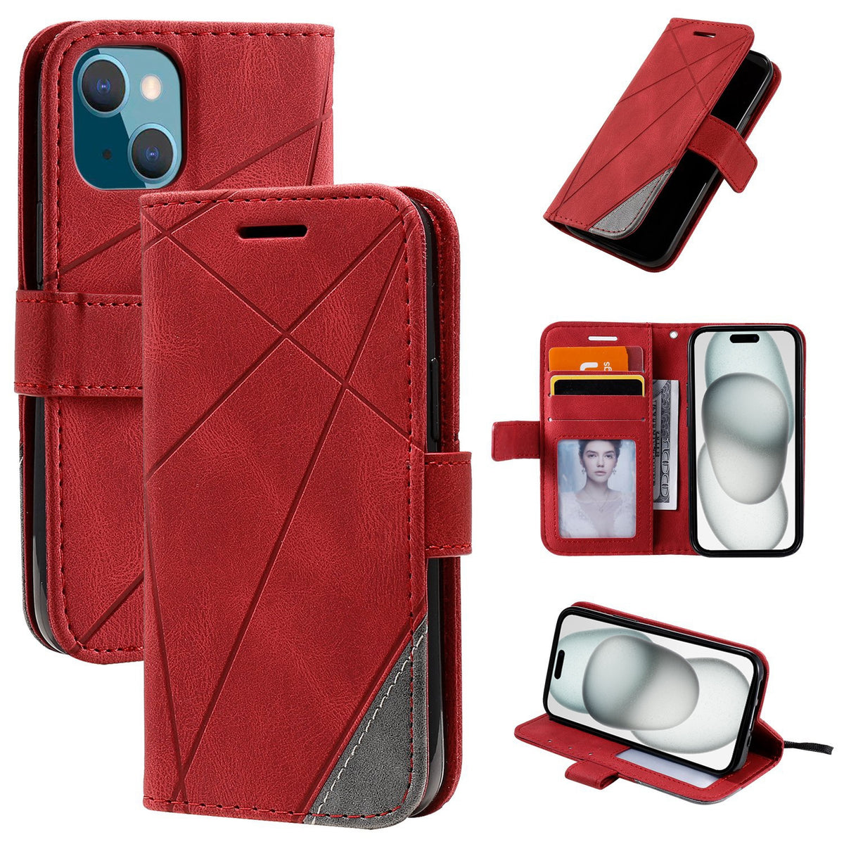 ELECTROPRIME For iPhone 15 Skin Feel Splicing Leather Phone Case(Red)