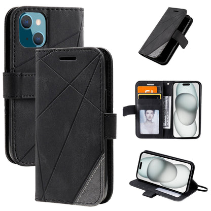 ELECTROPRIME For iPhone 15 Skin Feel Splicing Leather Phone Case(Black)