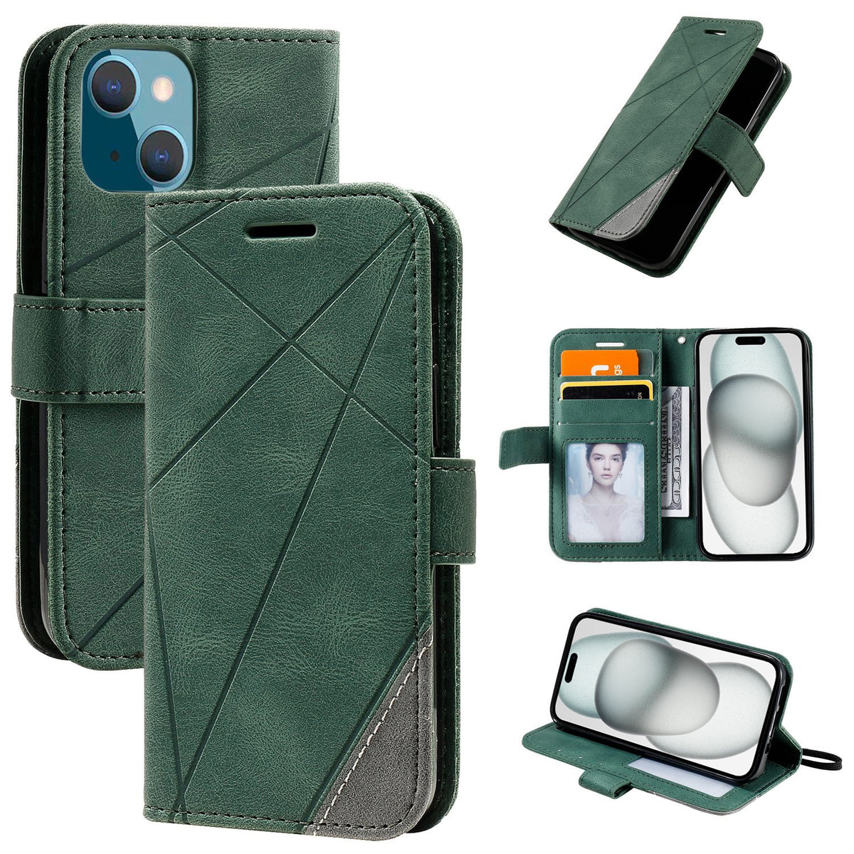ELECTROPRIME For iPhone 15 Skin Feel Splicing Leather Phone Case(Green)