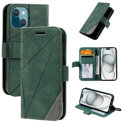 ELECTROPRIME For iPhone 15 Skin Feel Splicing Leather Phone Case(Green)