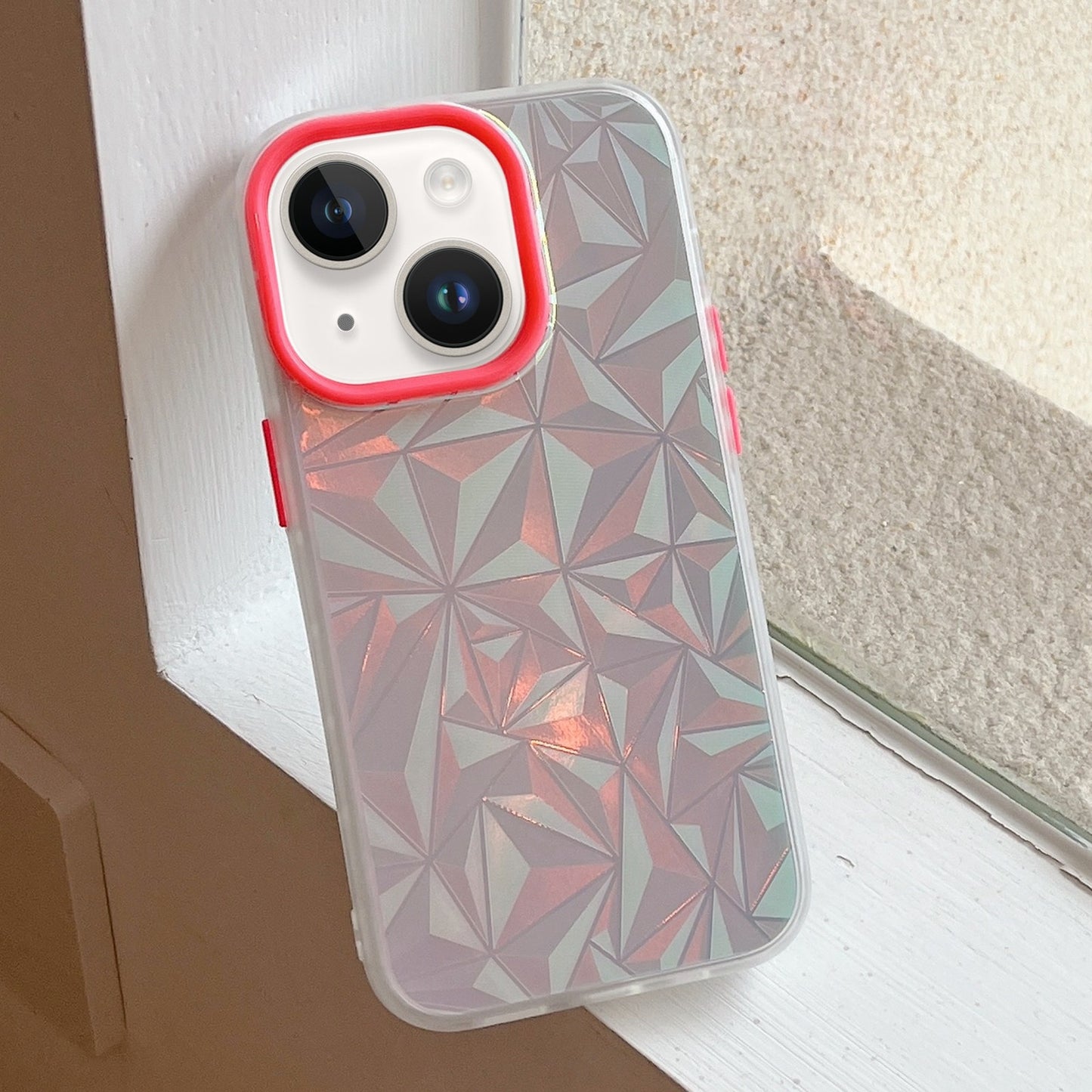 ELECTROPRIME For iPhone 15 Laser Diamond Pattern Frosted Phone Case(Red)