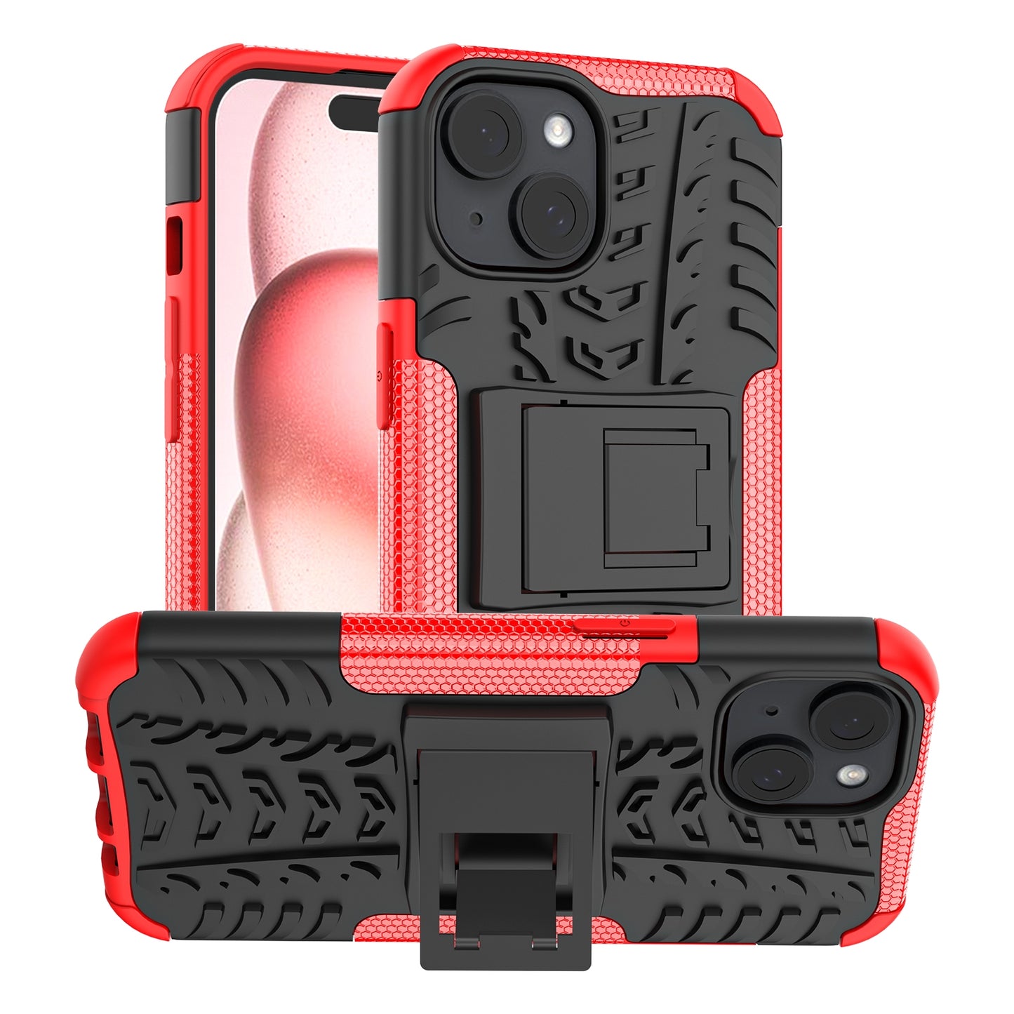 ELECTROPRIME For  iPhone 15 Tire Texture TPU + PC Phone Case with Holder(Red)
