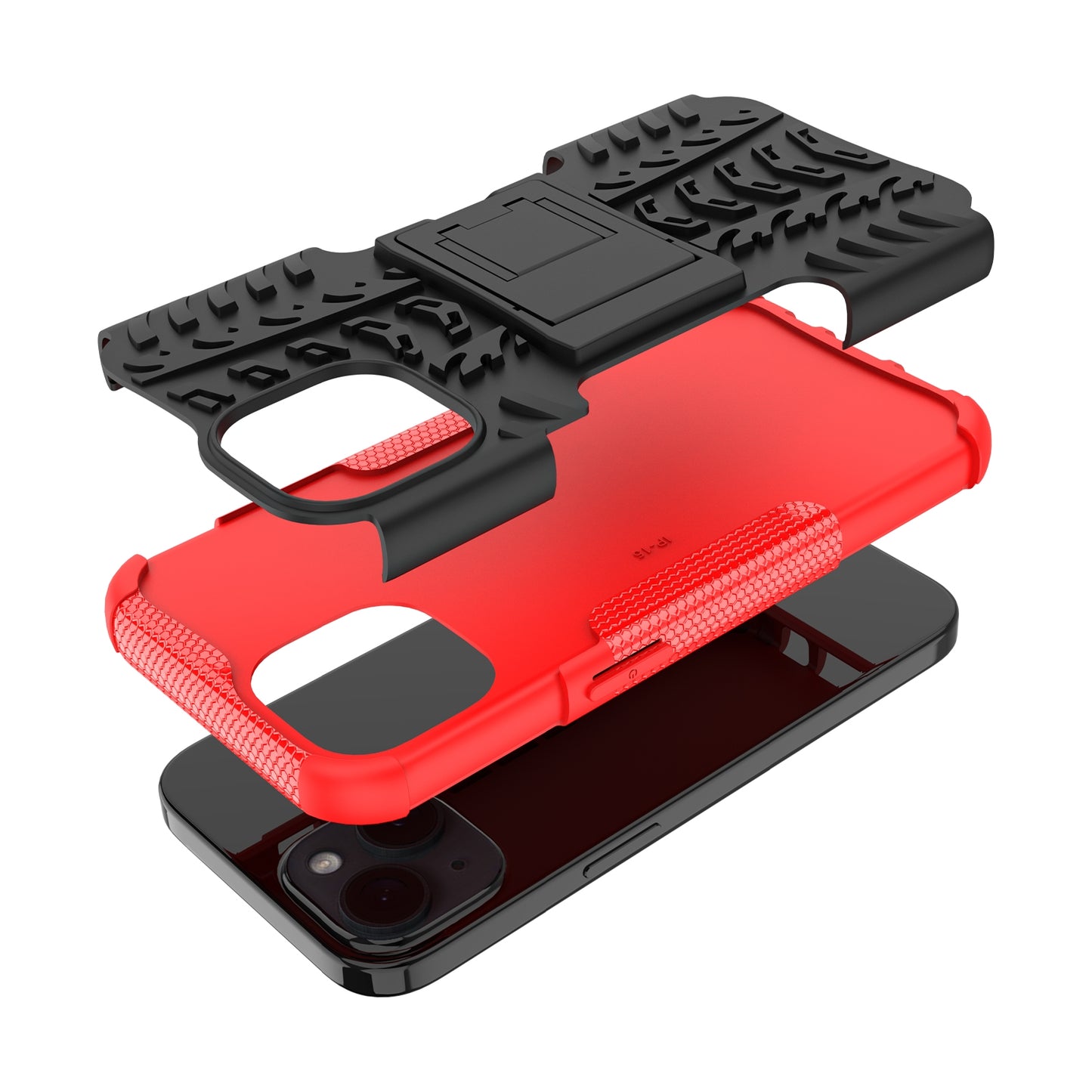 ELECTROPRIME For  iPhone 15 Tire Texture TPU + PC Phone Case with Holder(Red)