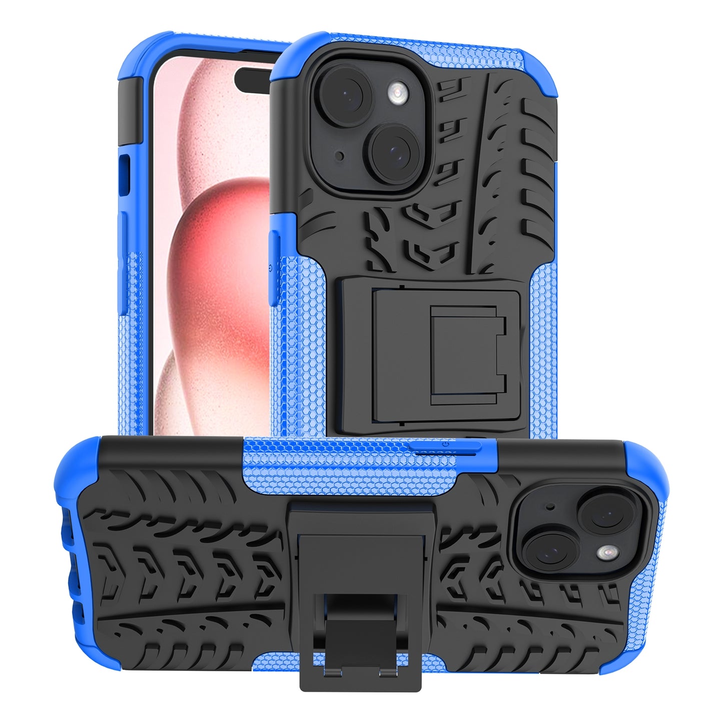 ELECTROPRIME For  iPhone 15 Tire Texture TPU + PC Phone Case with Holder(Blue)