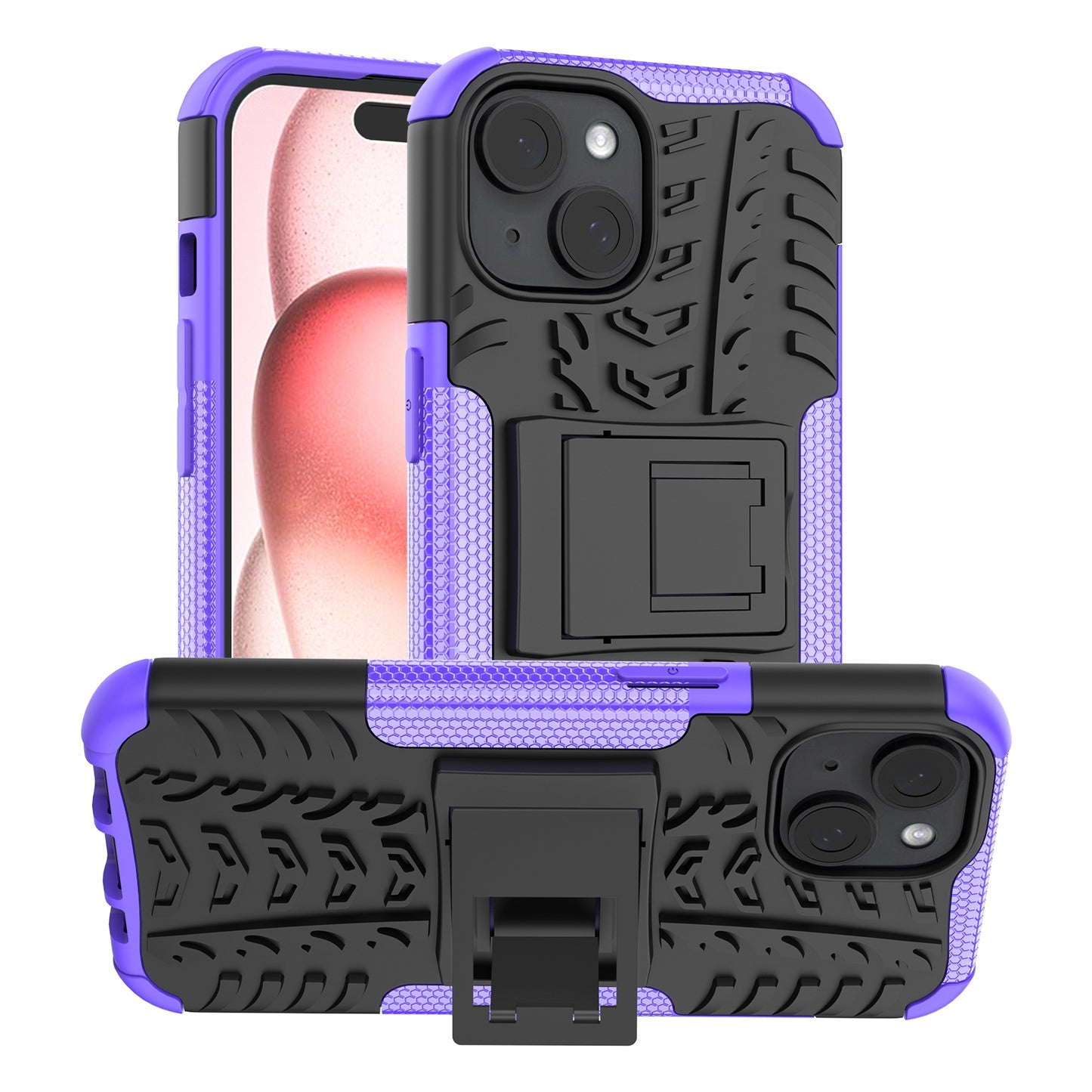 ELECTROPRIME For  iPhone 15 Tire Texture TPU + PC Phone Case with Holder(Purple)