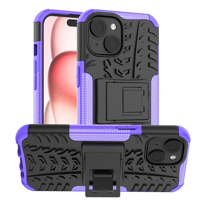 ELECTROPRIME For  iPhone 15 Tire Texture TPU + PC Phone Case with Holder(Purple)
