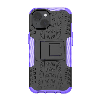 ELECTROPRIME For  iPhone 15 Tire Texture TPU + PC Phone Case with Holder(Purple)
