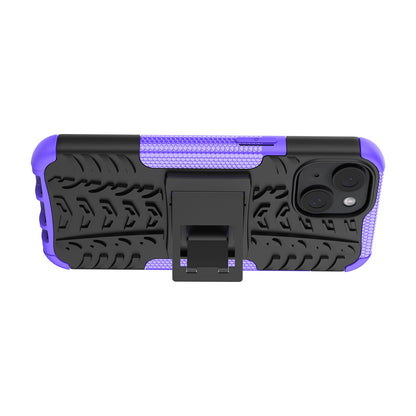 ELECTROPRIME For  iPhone 15 Tire Texture TPU + PC Phone Case with Holder(Purple)