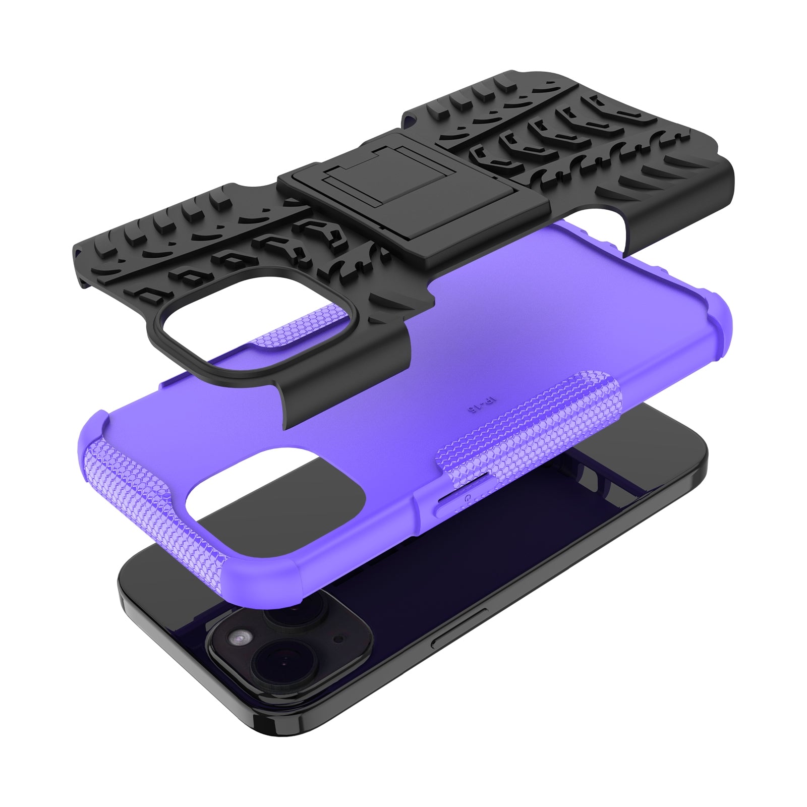 ELECTROPRIME For  iPhone 15 Tire Texture TPU + PC Phone Case with Holder(Purple)