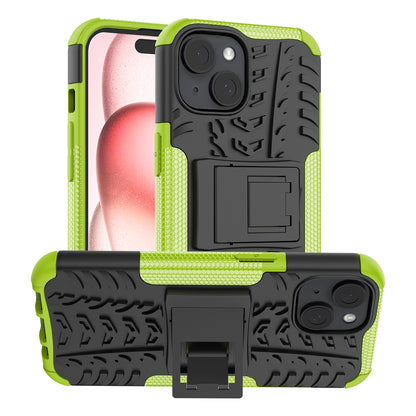 ELECTROPRIME For  iPhone 15 Tire Texture TPU + PC Phone Case with Holder(Green)