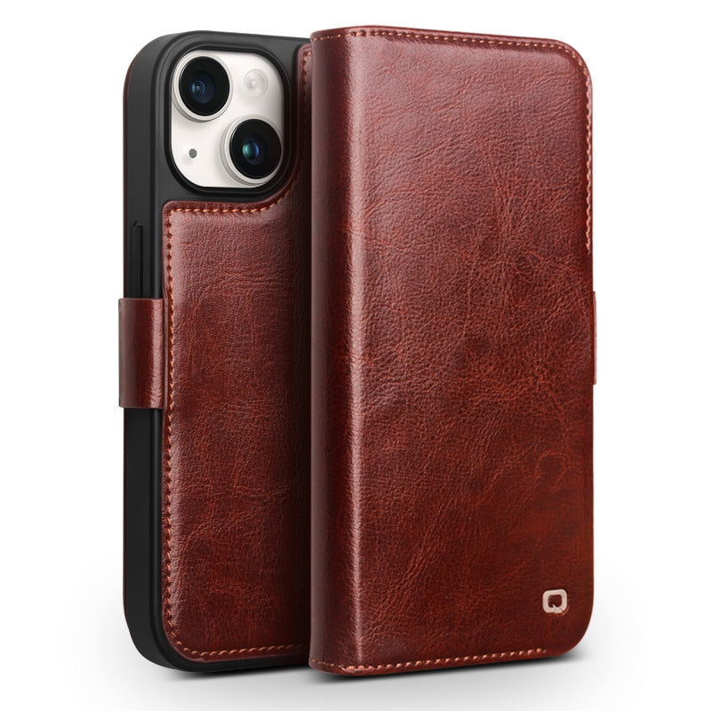 ELECTROPRIME For iPhone 15 Plus QIALINO Classic 103 Buckle Genuine Leather Phone Case(Brown)