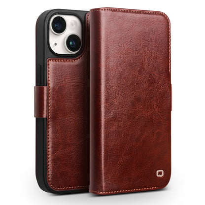 ELECTROPRIME For iPhone 15 Plus QIALINO Classic 103 Buckle Genuine Leather Phone Case(Brown)