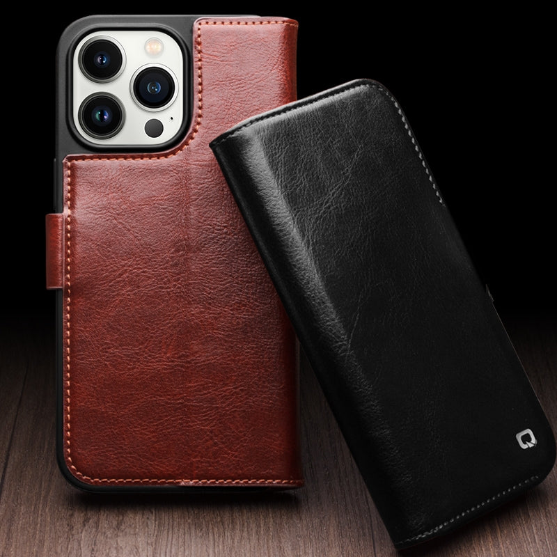ELECTROPRIME For iPhone 15 Plus QIALINO Classic 103 Buckle Genuine Leather Phone Case(Brown)