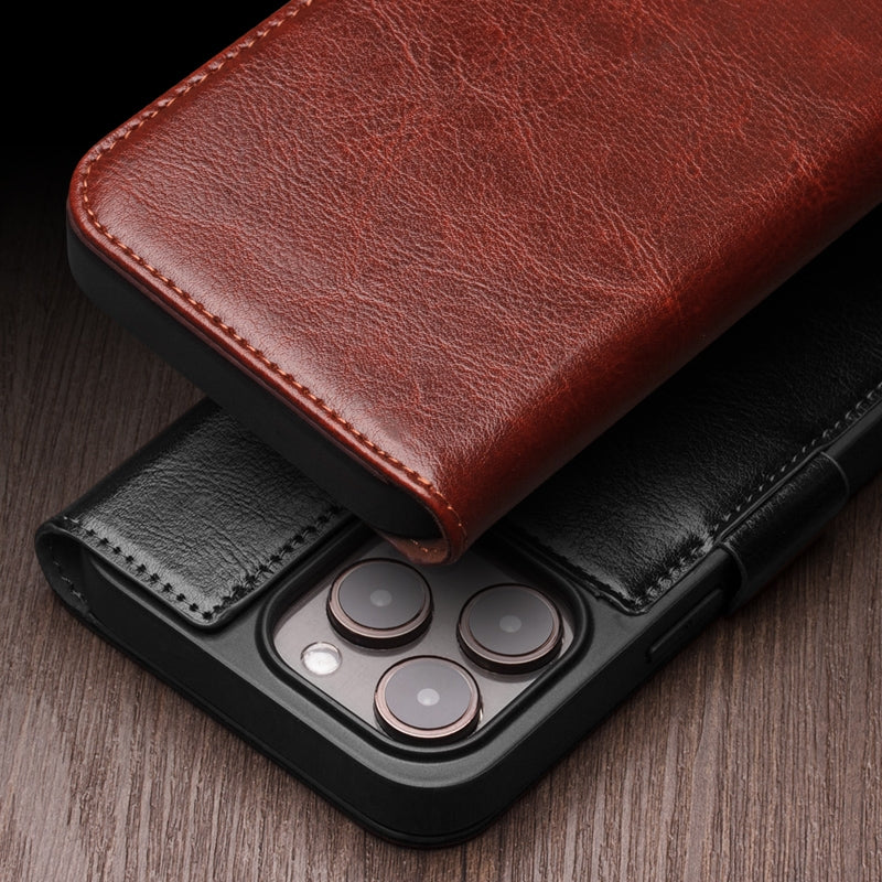 ELECTROPRIME For iPhone 15 Plus QIALINO Classic 103 Buckle Genuine Leather Phone Case(Brown)
