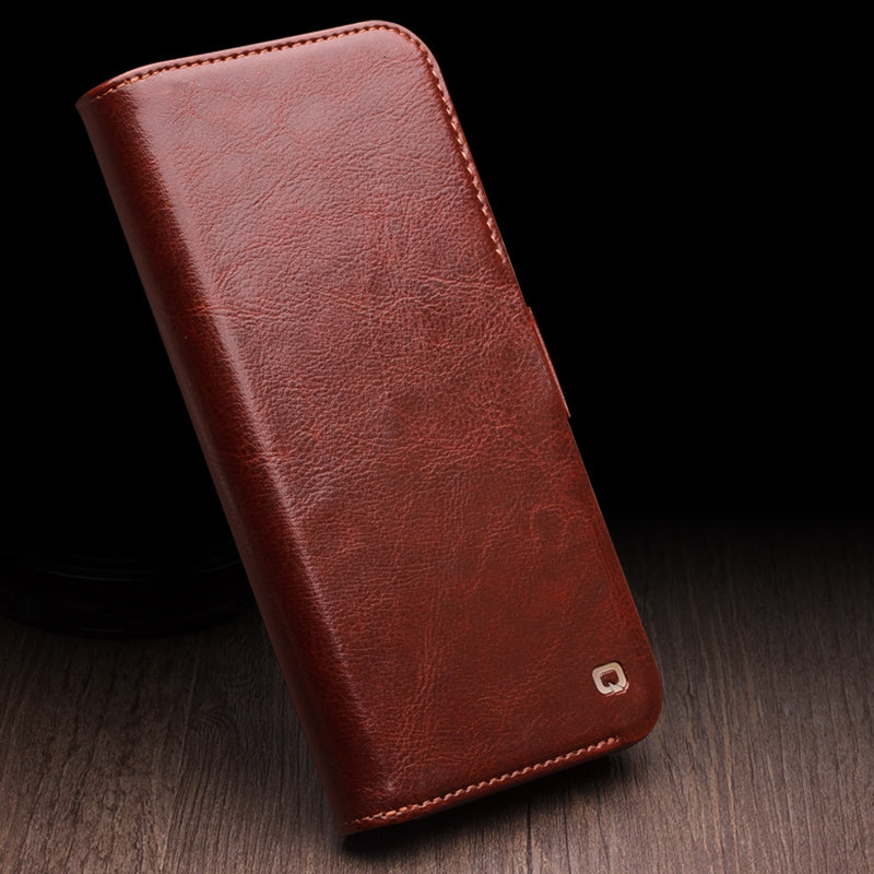 ELECTROPRIME For iPhone 15 Plus QIALINO Classic 103 Buckle Genuine Leather Phone Case(Brown)