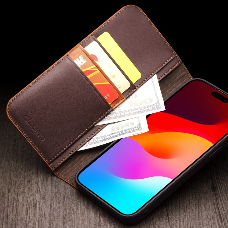 ELECTROPRIME For iPhone 15 Plus QIALINO Classic Gen2 Genuine Leather Phone Case(Brown)