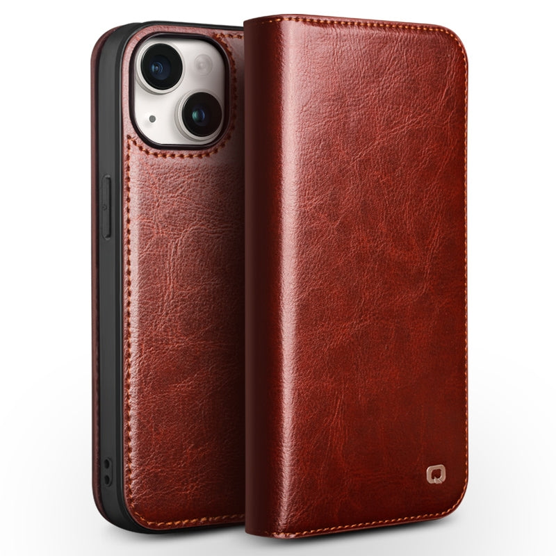 ELECTROPRIME For iPhone 15 Plus QIALINO Classic Genuine Leather Phone Case(Brown)