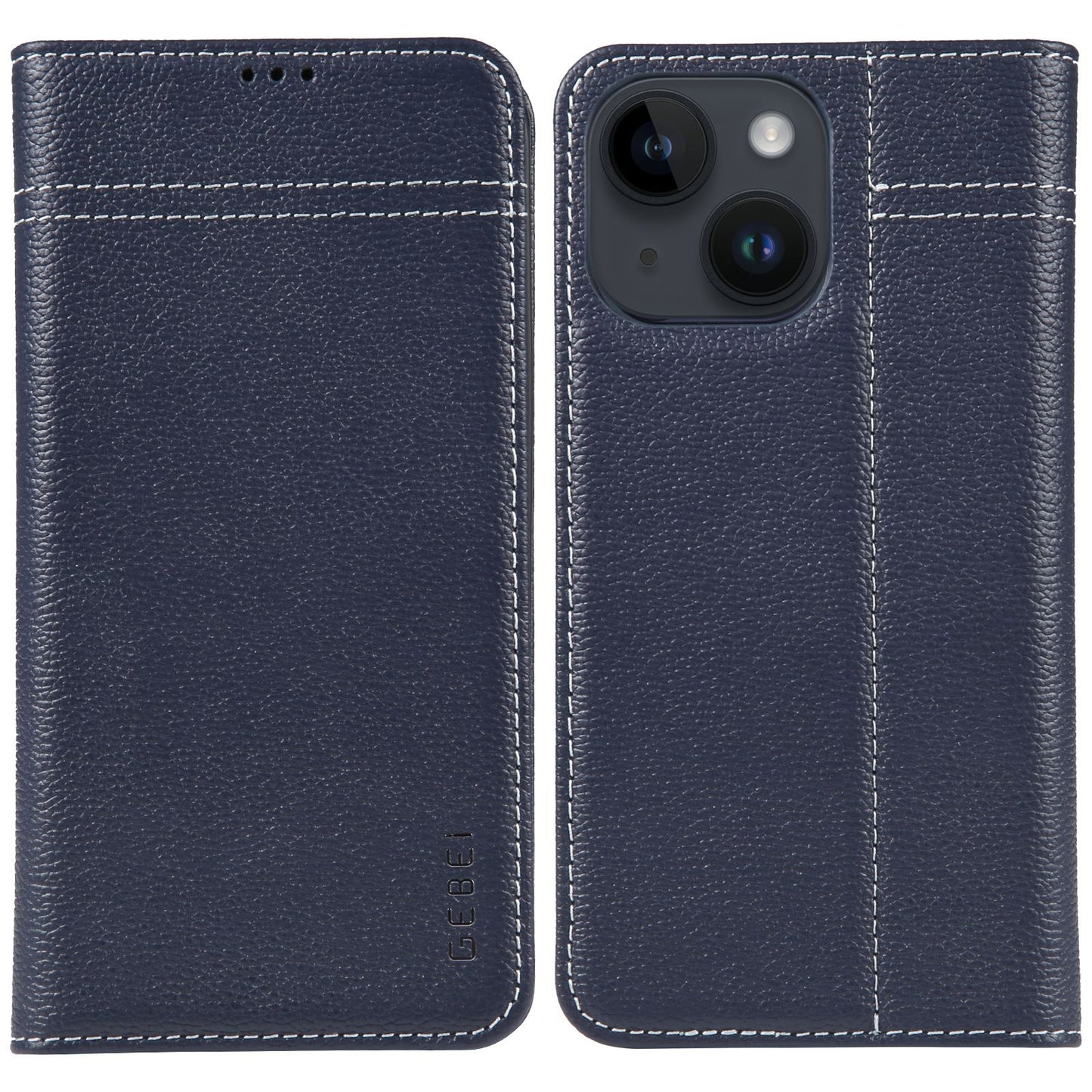 ELECTROPRIME For iPhone 15 GEBEI Top-grain Horizontal Flip Leather Phone Case(Blue)