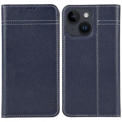 ELECTROPRIME For iPhone 15 GEBEI Top-grain Horizontal Flip Leather Phone Case(Blue)