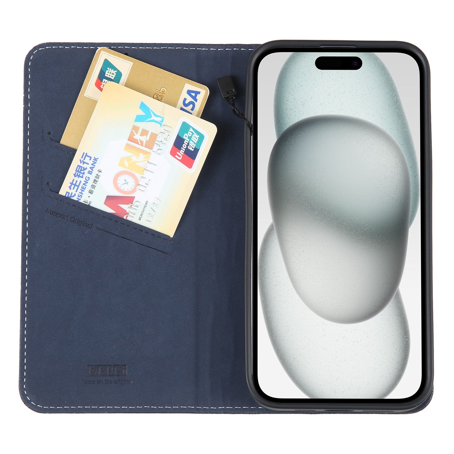 ELECTROPRIME For iPhone 15 GEBEI Top-grain Horizontal Flip Leather Phone Case(Blue)