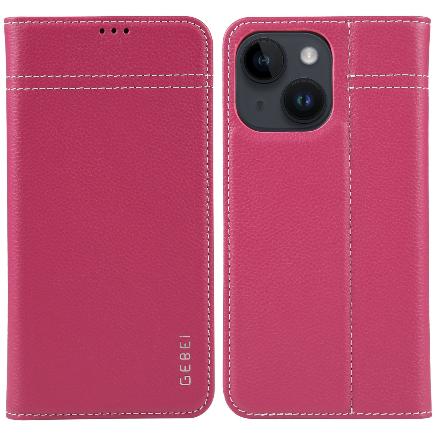ELECTROPRIME For iPhone 15 GEBEI Top-grain Horizontal Flip Leather Phone Case(Rose Red)