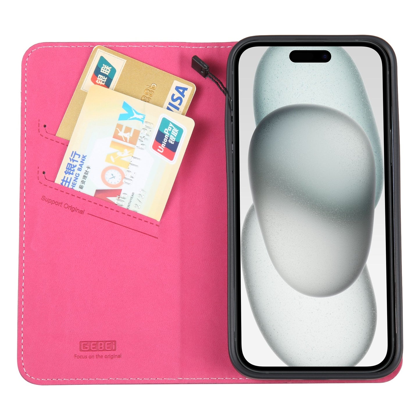ELECTROPRIME For iPhone 15 GEBEI Top-grain Horizontal Flip Leather Phone Case(Rose Red)