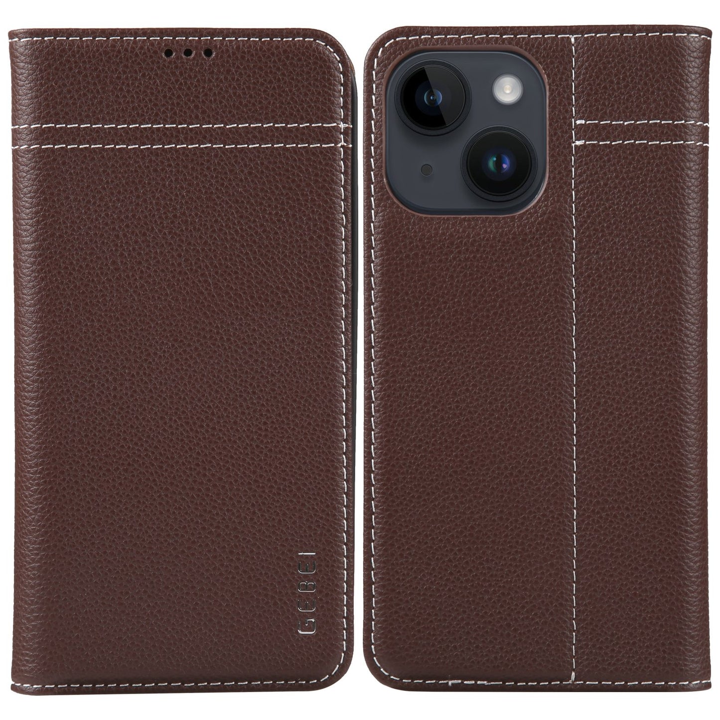 ELECTROPRIME For iPhone 15 GEBEI Top-grain Horizontal Flip Leather Phone Case(Brown)